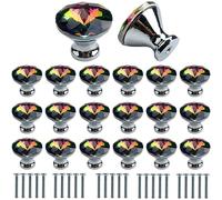 Roellgs 20 Piece 30mm Stained Crystal Glass Diamond Door Handle with Screws, Premium Light Luxury Handle Wardrobe Drawer Handle Single Hole Handle