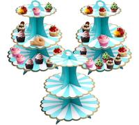 Roellgs 3 Pack Round Cardboard Cupcake Stand, 3-Tier Silver Cupcake Holder Dessert Tower for 24 Cupcakes, Perfect for Wedding, Birthday Party, Baby Shower and Graduation (Plum Blue)