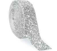 Roellgs 3 Yards 30mm Wide Self Adhesive Crystal Rhinestone Ribbon, Glitter Resin Diamond Strips Tape Bling Stickers for DIY Crafting & Decorative Purposes (Silver, Width: 3 centimetres)