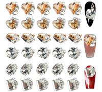 Roellgs 30 Pcs 3D Shiny Nail Rhinestones Luxury Nail Decoration Diamonds Metal Nail Jewelry Nail Beauty Design Charms Gold Heart Nail Gems Nail Design Crystals for DIY Women Nail