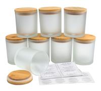 Roellgs 8 Pack 10 OZ Matte Candle Jars with Bamboo Lids, Thick Glass Empty Jars for Making Candles - Dishwasher Safe, in Bulk. (Matte White)