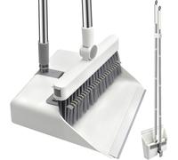 Roellgs Broom and Dustpan and Brush Set | Long Handled with Comb Teeth | Upright Sweeping | Combo for Home Kitchen Room Office Lobby Floor (white)