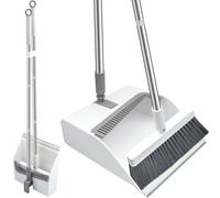 Roellgs Broom Dustpan Set with Comb Teeth Windproof Vertical Long-Handled Broom kit for Household Cleaning and Sweeping (Square Dustpan)