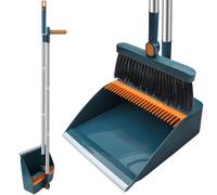 Roellgs Broom dustpan set with comb teeth windproof vertical long-handled broom kit for household cleaning and sweeping