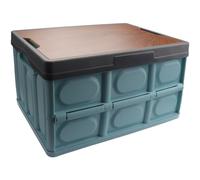 Roellgs Folding Storage Box - Wooden Cover, Thickened, Outdoor, Foldable, Multifunctional, Camping, Car Storage, Bedside Table (Blue)