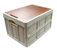 Roellgs Folding Storage Box - Wooden Cover, Thickened, Outdoor, Foldable, Multifunctional, Camping, Car Storage, Bedside Table (42x28.5x23)