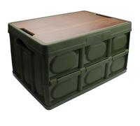 Roellgs Folding Storage Box - Wooden Cover, Thickened, Outdoor, Foldable, Multifunctional, Camping, Car Storage, Bedside Table (Green)