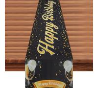 Roellgs Happy Birthday Table Runner, 13 x 72 Inch Black Gold Table Runners, Birthday Table Line, Sparkling Celebration Table Covers for Baby Shower, Men Women Birthday Party Decorations Decor (Black)