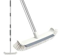 Roellgs Long-handled floor scrubbing brush with adjustable long handle, squeegee and bristles 2 in 1 for cleaning kitchens, bathrooms, tiles, garages, walls and swimming pools