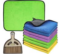 Roellgs Premium Microfibre Cleaning Cloths Pack of 8, Double-layer, Lint Free Super Absorbent Towel for Home, Kitchen, Windows,Car & Furniture 600GSM Size-40 x 30 cm free Mini dustpan & brush set
