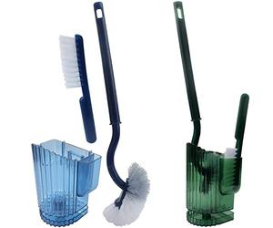 Roellgs Set of 2 Upgraded Toilet Brushes - Long Handle, Slim and Compact, Deep Cleaning, with Crevice Brush