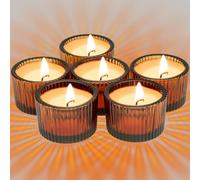 Roellgs Small Amber Votive Candle Holders Set of 12, 2.2'' x 1.4'' Glass Brown Mini Votive Holder Home Decoration, Clear Tealight Candles Holder for Table Centerpieces and Wedding Decor (Amber)