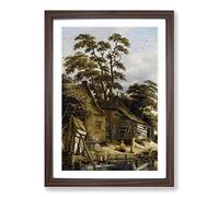 Roelof Van Vries Cottage on a River Framed Print | A2 Walnut Framed Wall Art | Ready to Hang | Cottage Landscape Picture | Living Room Bedroom Lounge Office