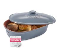 Römertopf Maxi Bread Pot Made of Natural Clay - Oval Bread Container for Storage of Bread & Rolls - with Ventilation for Long Freshness - Dishwasher Safe - 40 x 28 x 20 cm - Blue/Grey
