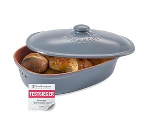 Römertopf Maxi Bread Pot Made of Natural Clay - Oval Bread Container for Storage of Bread & Rolls - with Ventilation for Long Freshness - Dishwasher Safe - 40 x 28 x 20 cm - Blue/Grey