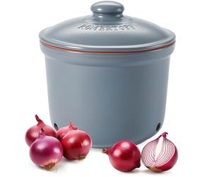 Römertopf Maxi Storage Pot, Blue/Grey, Natural Clay, Diameter 21 x 17.5 cm, 2.8 L, Vented Ceramic Fresh Pot for 1.5-1.9 kg Onions and Vegetables, Glazed Base, Dishwasher Safe
