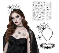 ROEOWENE Cosplay-2 6 x Halloween Women's Spider Headband with Tattoo Ephemere Headband Halloween Hair Accessory Costume Spider Child Hair Clip for Party
