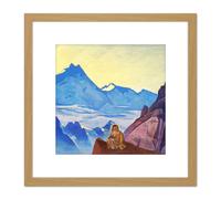 Roerich Milarepa One Who Hearkened Landscape Painting 8X8 Inch Square Wooden Framed Wall Art Print Picture with Mount Artery8 Light Oak One Size