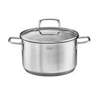 RÖSLE Basic Line Cooking Pot Diameter 24 cm, Universal Pot Made of 18/10 Stainless Steel, with Glass Lid and Pouring Rim, Suitable for Induction Cookers, Dishwasher Safe, Silver