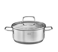 RÖSLE Basic Line Stewing Pot Diameter 20 cm, Universal Pot Made of 18/10 Stainless Steel, with Glass Lid and Pouring Rim, Suitable for Induction Cookers, Dishwasher Safe, Silver