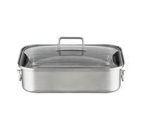 RÖSLE Expertiso Rectangular Roasting Dish with Glass Lid, 18/10 Stainless Steel, Oven-Safe, Induction Safe, Dishwasher Safe, Silver, 38 x 28 cm