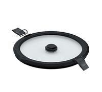 RÖSLE FLEXX 2GO Vacuum Lid 1.4 L Round with Clips, Safety Glass with Silicone Edge and Vacuum Valve, Aroma-tight, Transparent/Black