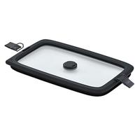 RÖSLE FLEXX 2GO Vacuum Lid 1.5 L Square with Clips, Safety Glass with Silicone Edge and Vacuum Valve, Aroma-tight, Transparent/Black