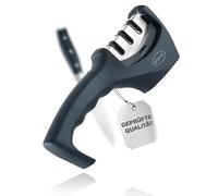 RÖSLE Knife Sharpener, High Quality Knife Sharpener with 3 Levels for Kitchen Knives, Tungsten Carbide, Diamond and Ceramic, Changeable Grinding Head, Stable Stand, Ergonomic Handle