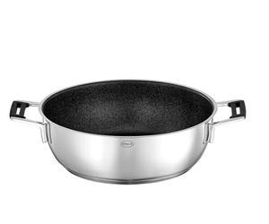 RÖSLE Silence PRO Serving Pan with Scratch-Resistant Premium Non-Stick Coating ProResist, Silicone Handles, 28 cm, 18/10 Stainless Steel, Induction Safe, Dishwasher Safe, Silver/Black