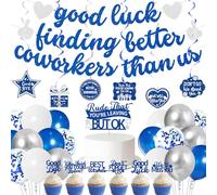 Roetyce Coworker Farewell Decorations, Blue Silver Good Luck Finding Better Coworkers Than Us Banner Cake Toppers Balloons Hanging Swirls, Blue Going Away/Goodbye/Leaving Party Supplies for Job Change