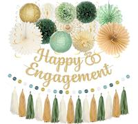 Roetyce Engagement Party Decorations, Green and Gold Glitter Happy Engagement Banner, Almost Married/Just Engaged Photo Background, Sage Green Congratulations Wedding Bachelorette Backdrop Decor