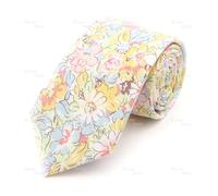 ROEUIPG Chic Floral Necktie Cotton Tie For Men Beautiful Flower Pattern Cravat Light Color Casual Narrow Skinny Suit Accessory For Wedding Formal Business(Gold)