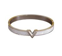 ROEUIPG Stainless Steel Bracelet Cuff Classic Letter V Open Bangles For Women Crystal Punk Style Bracelets(Q0609-silver1)