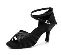 ROEUIPG Women's Latin Dance Shoes Heel 7cm/5cm Satin Without Knot Salsa Tango Ballroom Latin Dance Shoes Woman Zapatos De Baile Latino Mujer For Latin, Salsa, Tango, Rumba, Cha Cha(Heel 7cm Black,37)