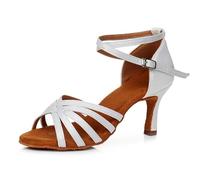 ROEUIPG Women's Latin Dance Shoes Heel 7cm/5cm Satin Without Knot Salsa Tango Ballroom Latin Dance Shoes Woman Zapatos De Baile Latino Mujer For Latin, Salsa, Tango, Rumba, Cha Cha(Heel 7cm white,36)