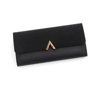 ROEUIPG Women's Wallet Long V-Shaped Buckle Three Fold for Women, Hand-held Bag, Change Card(Black)