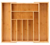 ROEXUN Cutlery Tray, Cutlery Tray for Drawers Made of Bamboo, Adjustable Drawer Insert, Extendable 7-9 Compartments for Kitchens and Motorhomes