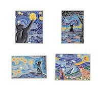 ROFARSO 4Pics Starry Night Enamel Pin Set Van Gogh Inspired Pin Fashion Brooch Accessory for Backpacks Badges Hats Bags for Women Girls Kids Gift, Enamel Alloy Steel, enamel, Enamel Alloy Steel