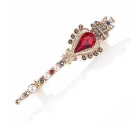 ROFARSO Scepter Brooch for Women Ruby Red Crown Crystal Rhinestone Accessory for Wedding Party Gifts Alloy Steel Rhinestone Crystal