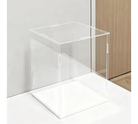ROFBIHG Acrylic Display Case, Black/White Base Clear Display Case, Clear Collectibles Dustproof Storage Box for Figurines, Building Blocks, Medals, Models, And Blind Boxes(White,H40cm,L50xW35cm)