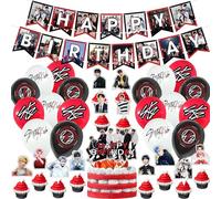 Roffatide 32PCS Stray Kids Birthday Party Decorations Kit Official Style Banner Cake Topper Balloons Cupcake Toppers for STAY Kpop Fan Party Supplies