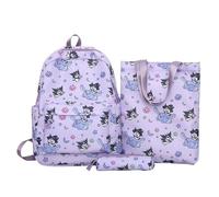 Roffatide 3PCS Set Cartoon Evil Rabbit Bunny 15.6in Laptop Backpack All Over Print Large Capacity Travel Weekend Backpack Nylon Lightweight Rucksack with Handbag Totebag Marker Organizer Bag Purple