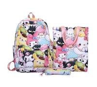 Roffatide Anime 3PCS Set Cartoon Rabbit Bunny Dog 15.6in Laptop Backpack All Over Print Large Capacity Travel Weekend Backpack Nylon Lightweight Rucksack with Handbag Totebag Marker Organizer Bag B