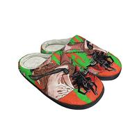 Roffatide Anime Chainsaw Man Fuzzy Slippers Denji Pochita Closed Toe Open Back Slippers with Rubber Sole House Slippers Non-Slip Indoor Plush Shoes for Men 11-11.5/ Women 12-12.5