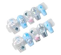 Roffatide Anime Cinnamorol Cute Press on Nails Long- Square Shape Fake Nails Made by Soft Gel Lightweight & Comfortable Reusable Glue on Nails Short 4 Sizes Kawaii Gel Nail Kit with Glue Girls Gift