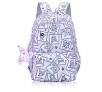 Roffatide Anime Cute Cartoon Evil Rabbit Cute Bunny Backpack All Over Print Large Capacity 15.6in Laptop Backpack Women Casual Travel Weekend Backpack Nylon Hiking Rucksack Purple