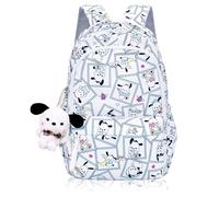 Roffatide Anime Cute Cartoon Green Dog Backpack All Over Print Large Capacity 15.6in Laptop Backpack Women Casual Travel Weekend Backpack Nylon Hiking Rucksack White