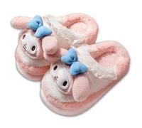Roffatide Anime Cute Characters Soft Fur Indoor Room Slippers Fuzzy Open Back Closed Toe Foam with PVC Soft Sole House Slippers Big Kid 1-1.5