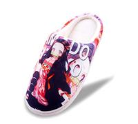 Roffatide Anime Demon Slayer Fuzzy Slippers House Open Back Slippers Closed Toe Slippers Lightweight Rubber Sole Slippers Pink Women 5.5/Men 6