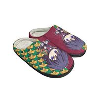 Roffatide Anime Demon Slayer Fuzzy Slippers Kamado Tanjirou Kamado Nezuko Closed Toe Open Back Slippers with Rubber Sole House Slippers Non-Slip Indoor Plush Shoes for Men 9-9.5/ Women 11-11.5